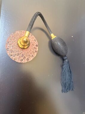 Antique Pink Glass Perfume Atomizer with Black Bulb and Tassel